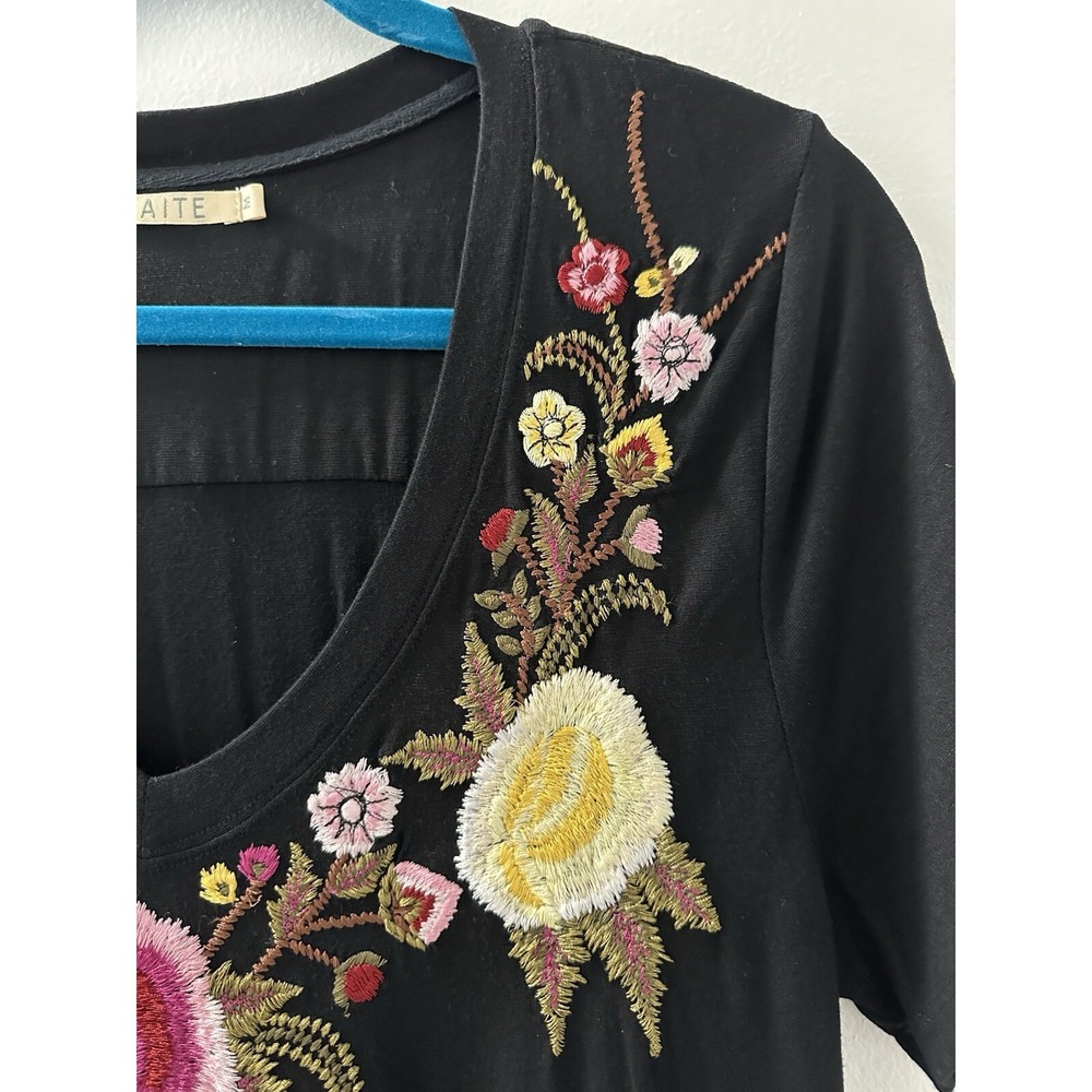 Athleta CAITE Dress Black Embroidered Flowers Midi Bohemian Size M - Picture 3 of 14